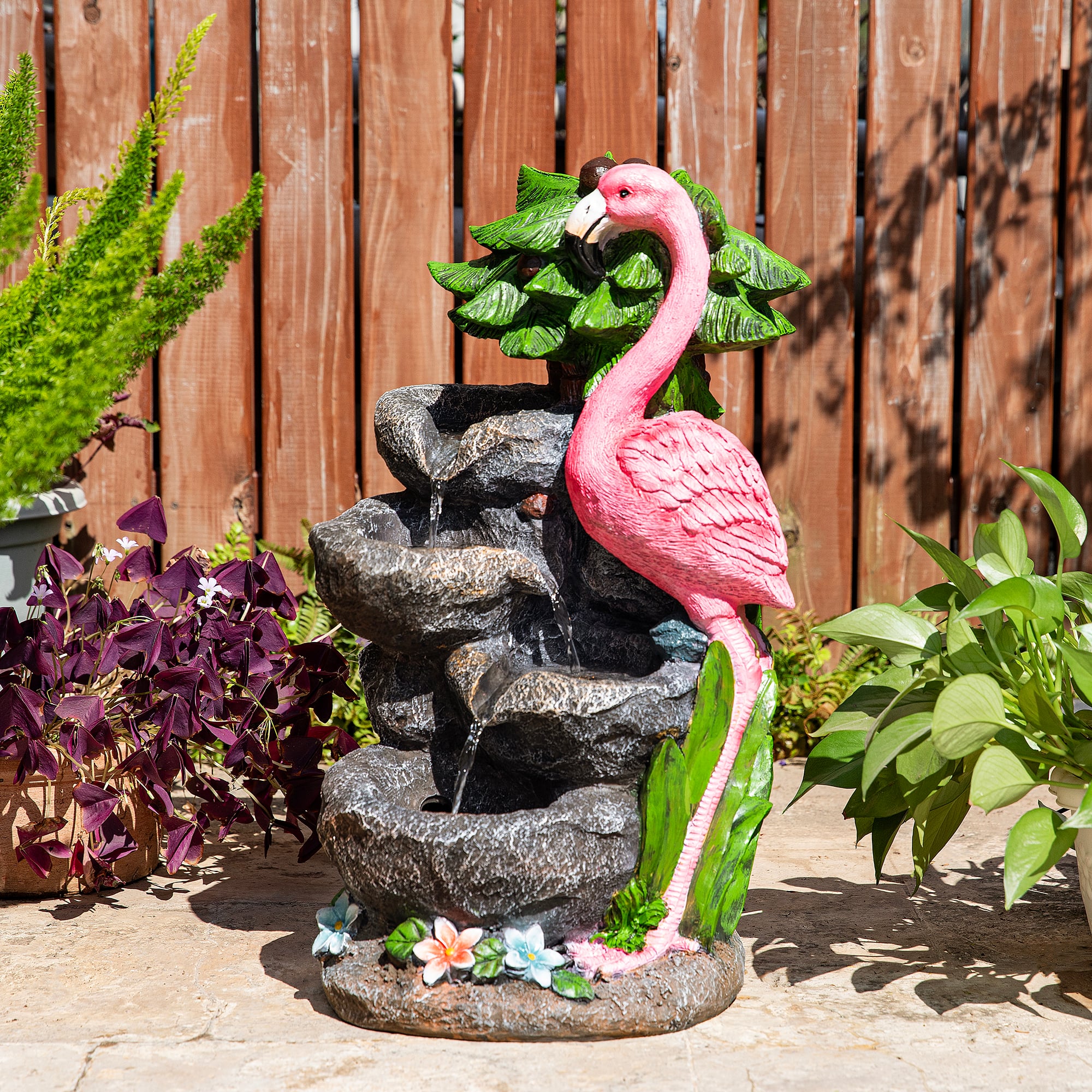 Glitzhome® 23.5" LED 4-Tier Flamingo Outdoor Fountain